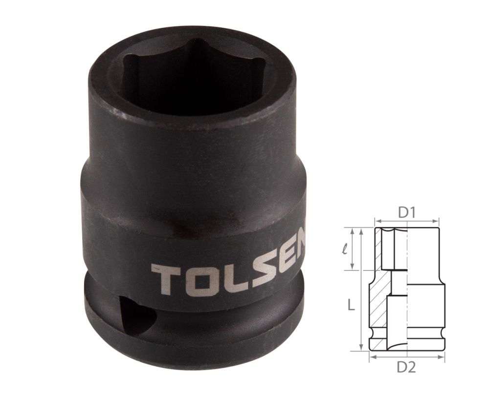 TOLSEN Головка торцевая ударная шестигранная 1/2", 19 мм