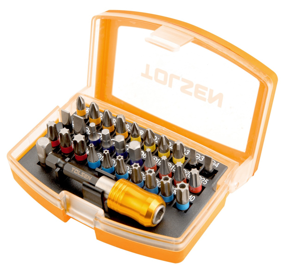 TOLSEN Набор вставок (бит) 1/4", PH, PZ, Hex, Torx, Slotted, 32 предмета