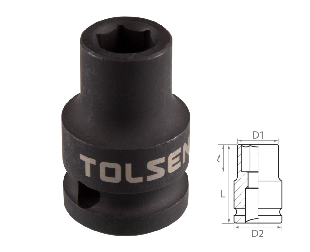 TOLSEN Головка торцевая ударная шестигранная 1/2", 8 мм