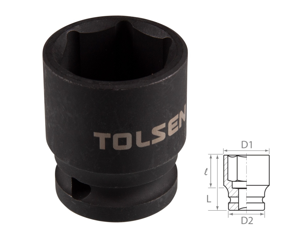 TOLSEN Головка торцевая ударная шестигранная 1/2", 24 мм